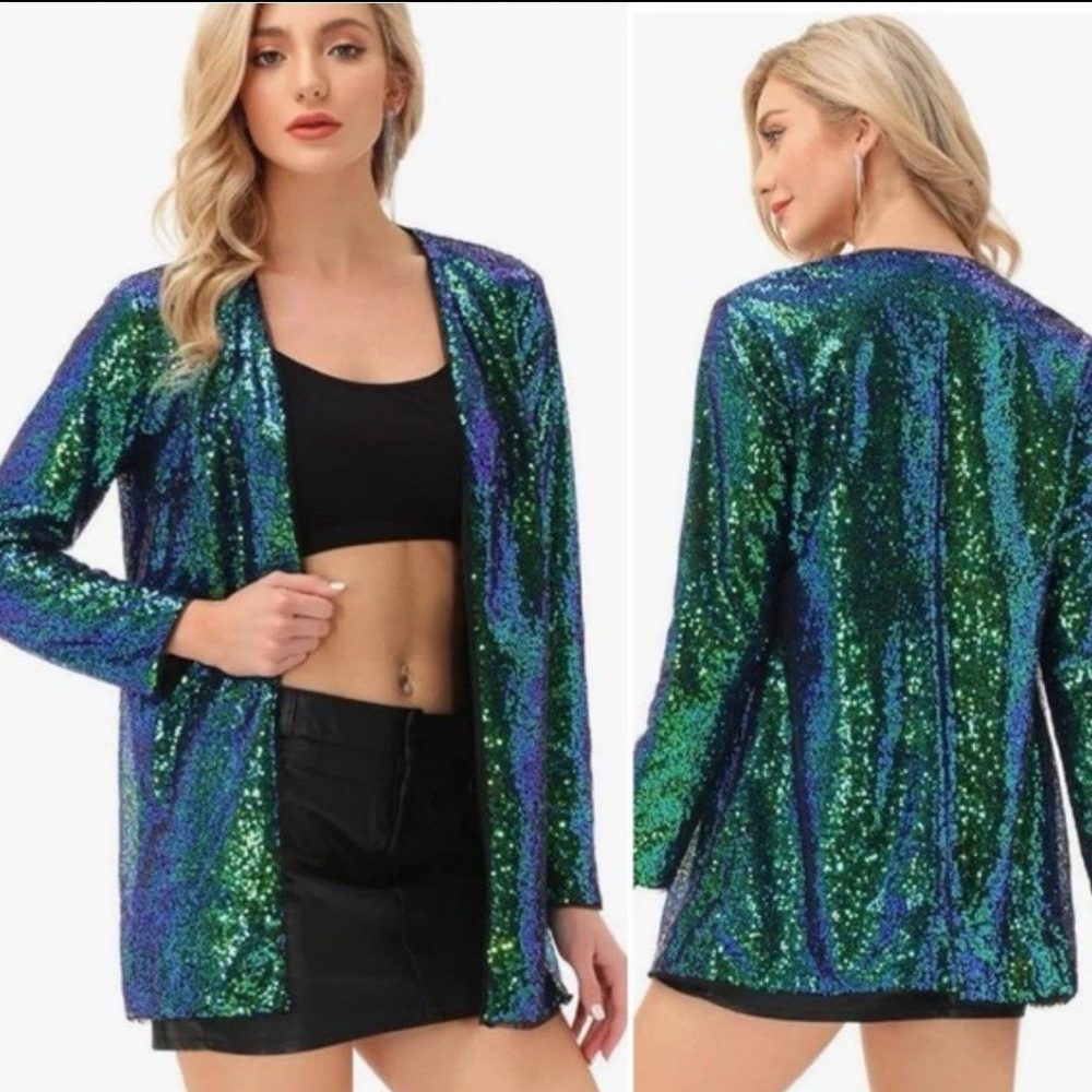 KANCY KOLE Size XL Sequin Jacket Open Front Jacket Blazer Kimono Coat